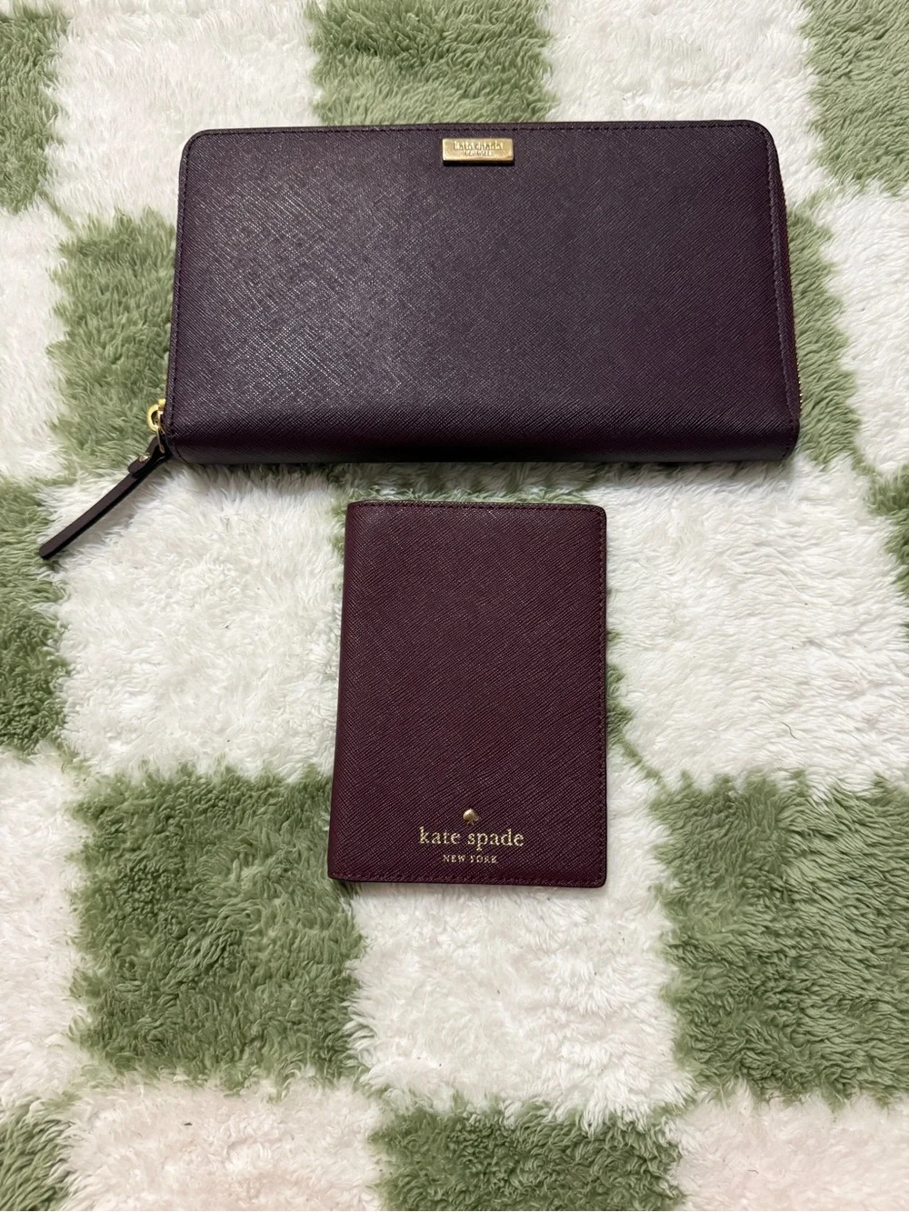 kate spade Plum Saffiano Zip Wallet and Passport/Card Holder Set